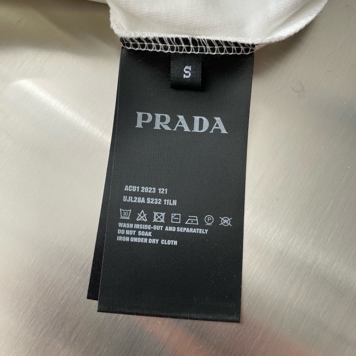 Prada Triangle Logo Patch Embroidered Cotton Short Sleeve T-shirt