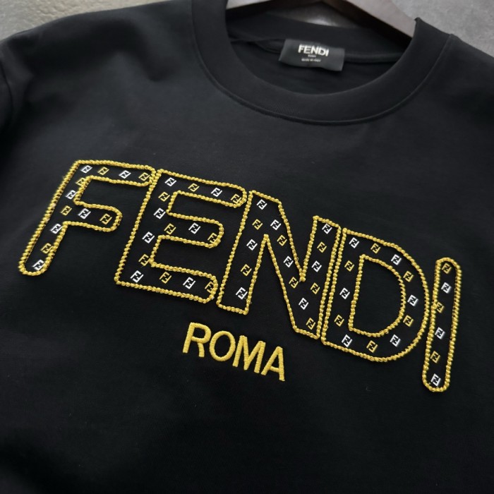 Fendi Hollow Embroidery Cotton Short Sleeve T-Shirt