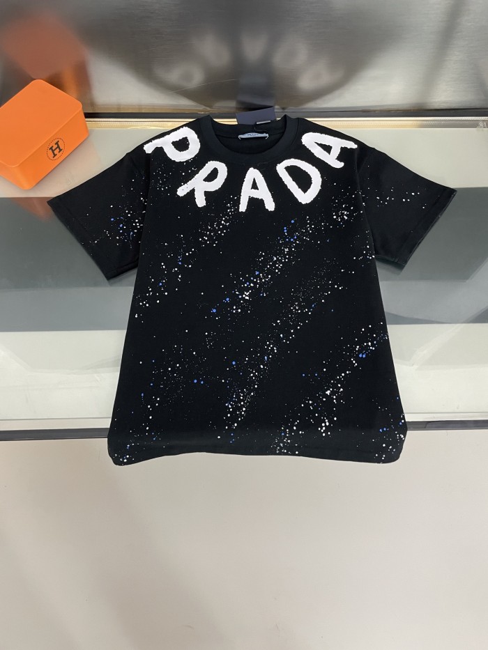 Prada Hand-sprayed Logo Cotton Short Sleeves T-shirt