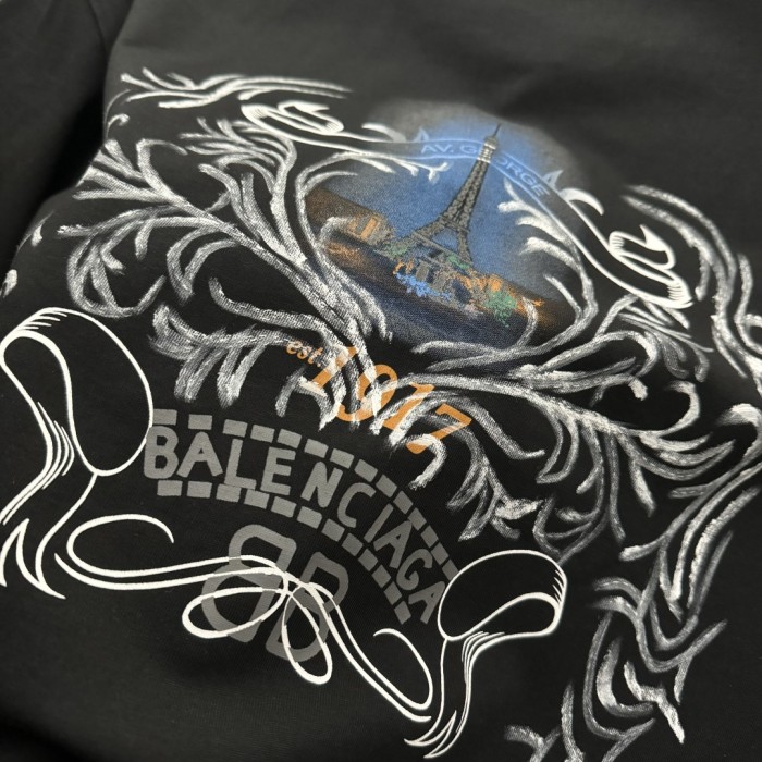 Balenciaga Embroidered Hand-painted Cotton Short Sleeve T-Shirt