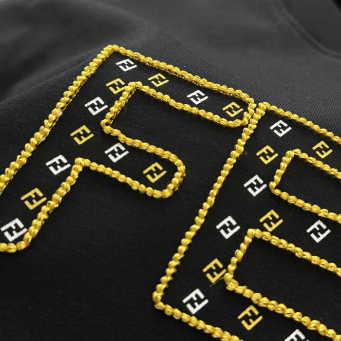 Fendi Hollow Embroidery Cotton Short Sleeve T-Shirt