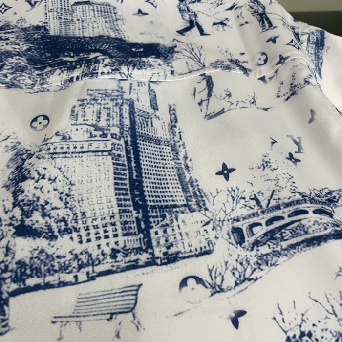 Louis Vuitton Street City Building Silk Shirt Short Sleeves
