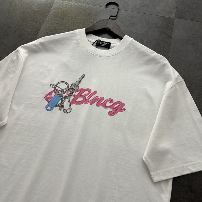 Balenciaga Tower Keychain Cotton Short Sleeve T-Shirt