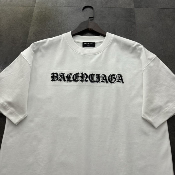 Balenciaga Embroidered Hand-painted Cotton Short Sleeve T-Shirt