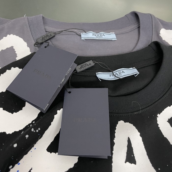 Prada Hand-sprayed Logo Cotton Short Sleeves T-shirt