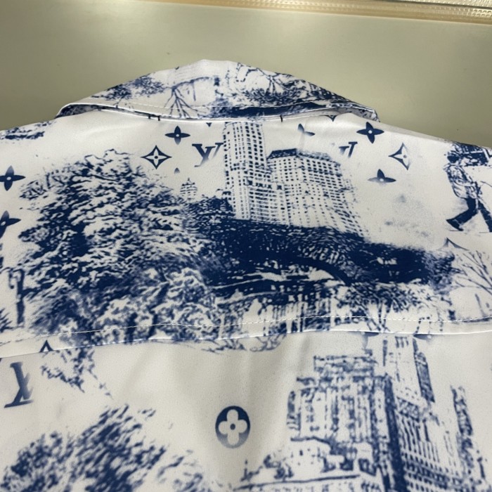 Louis Vuitton Street City Building Silk Shirt Short Sleeves