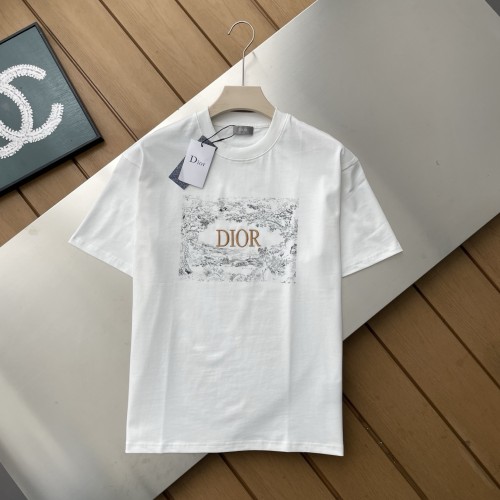 Dior Ink Painting Logo Embroidered Short-sleeved T-shirt