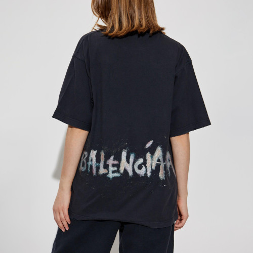 Balenciaga Cotton Short Sleeve T-Shirt With Vintage Effect
