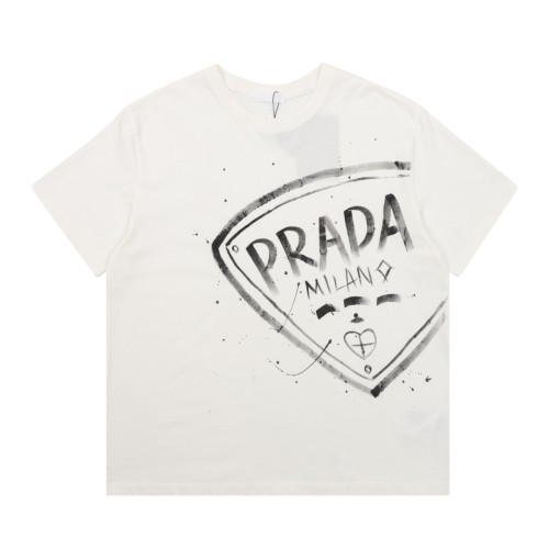 Prada Washed Hand-Painted Logo Short Sleeve T-shirt