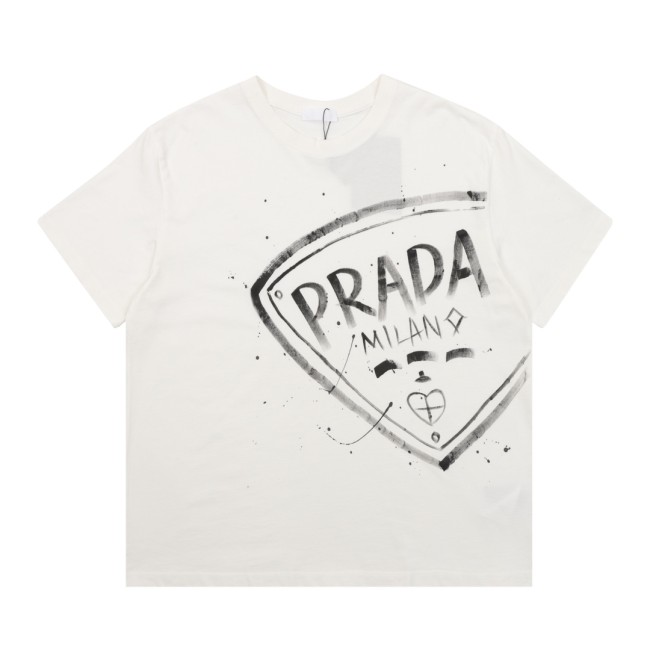 Prada Washed Hand-Painted Logo Short Sleeve T-shirt