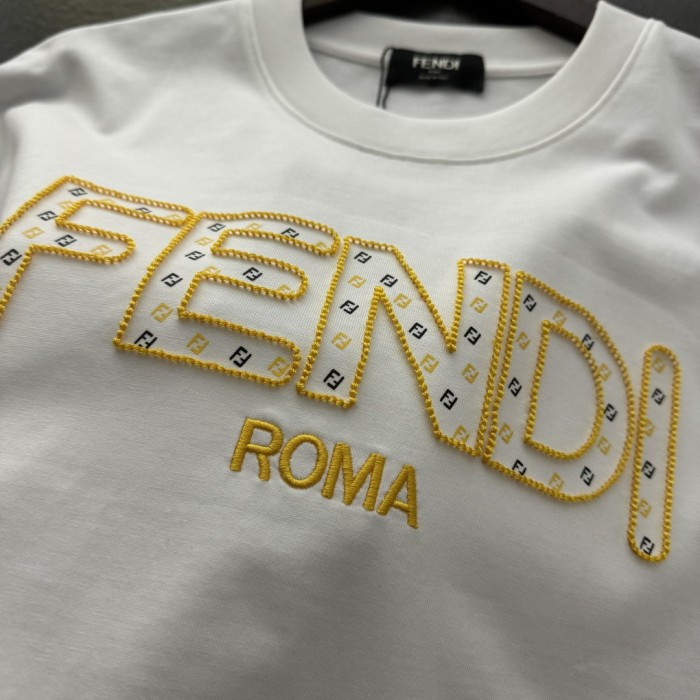 Fendi Hollow Embroidery Cotton Short Sleeve T-Shirt