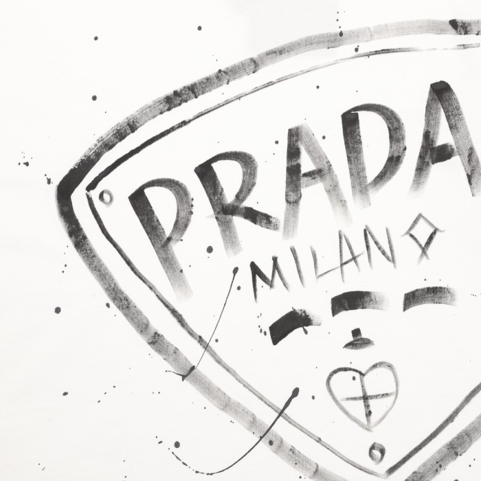 Prada Washed Hand-Painted Logo Short Sleeve T-shirt