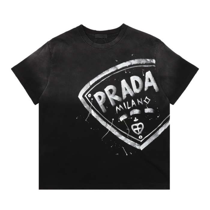 Prada Washed Hand-Painted Logo Short Sleeve T-shirt