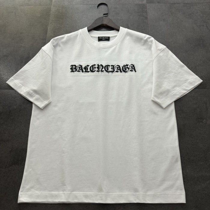 Balenciaga Embroidered Hand-painted Cotton Short Sleeve T-Shirt