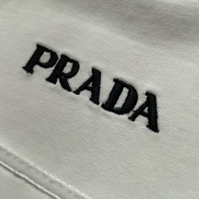 Prada Triangle Logo Patch Embroidered Cotton Short Sleeve T-shirt