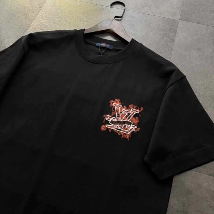 Louis Vuitton Logo Embroidered Cotton Short Sleeve T-Shirt