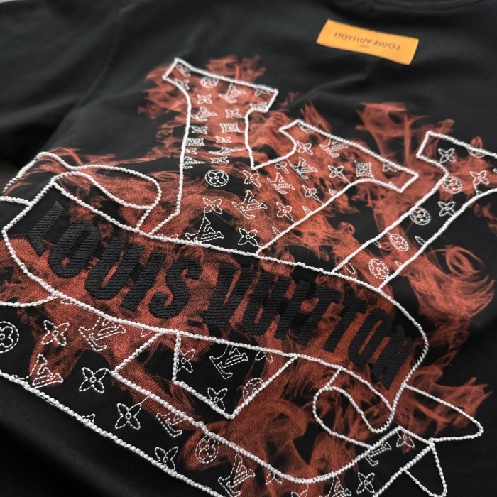 Louis Vuitton Logo Embroidered Cotton Short Sleeve T-Shirt