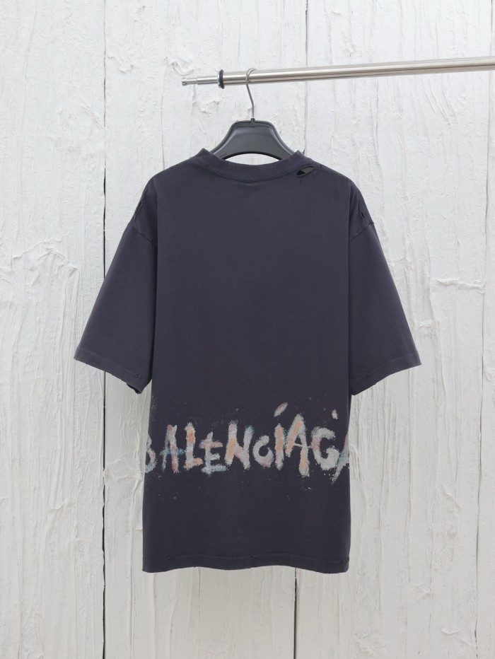 Balenciaga Cotton Short Sleeve T-Shirt With Vintage Effect