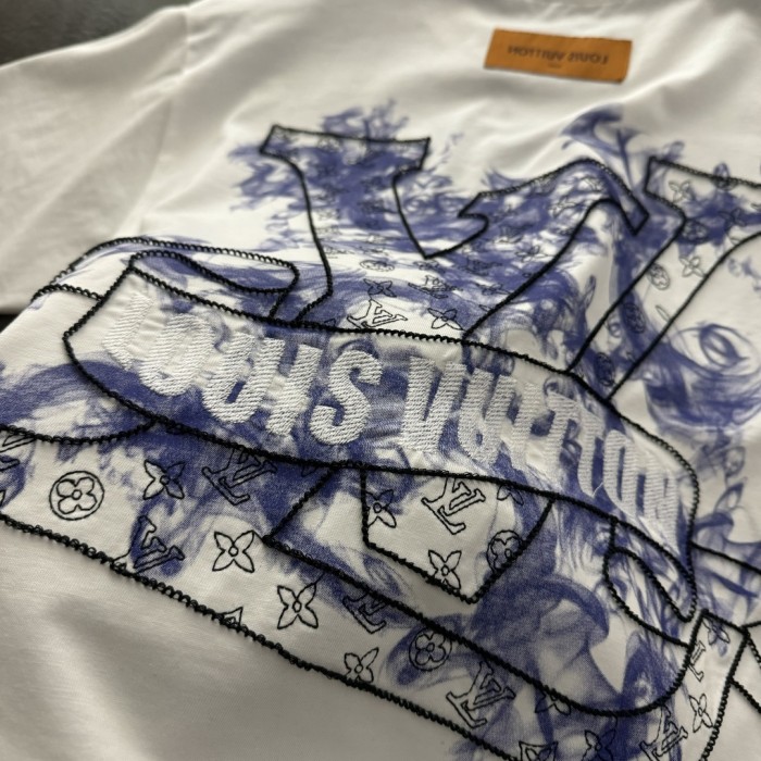 Louis Vuitton Logo Embroidered Cotton Short Sleeve T-Shirt