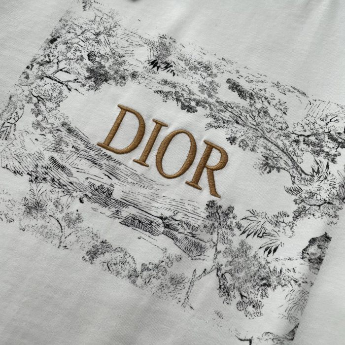 Dior Ink Painting Logo Embroidered Short-sleeved T-shirt