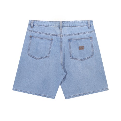 Miu Miu Logo Embroidered Denim Shorts