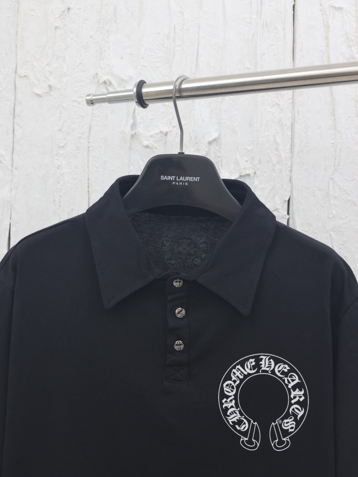 Chrome Hearts Silver Button Horseshoe Button Polo Shirt