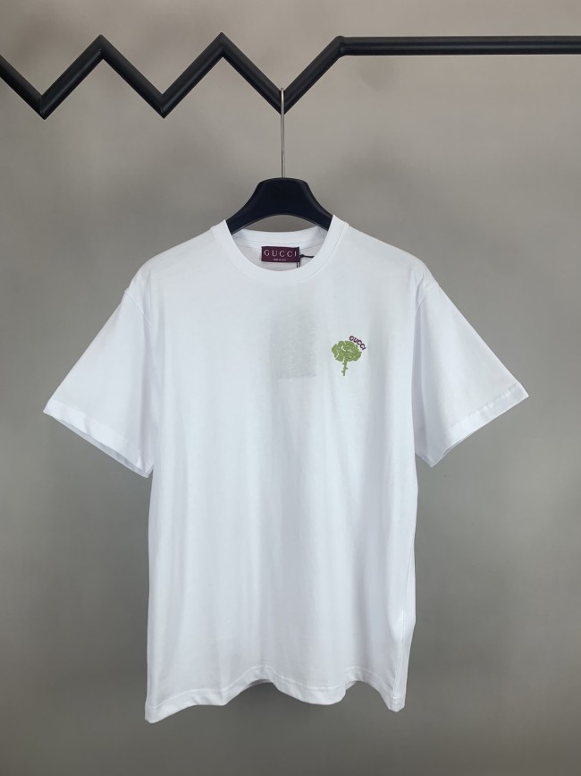 Gucci Embroidered Flower Cotton Short Sleeved T-shirt