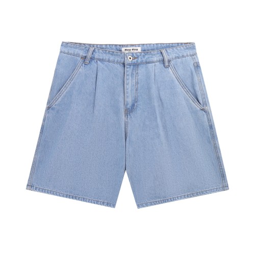 Miu Miu Logo Embroidered Denim Shorts
