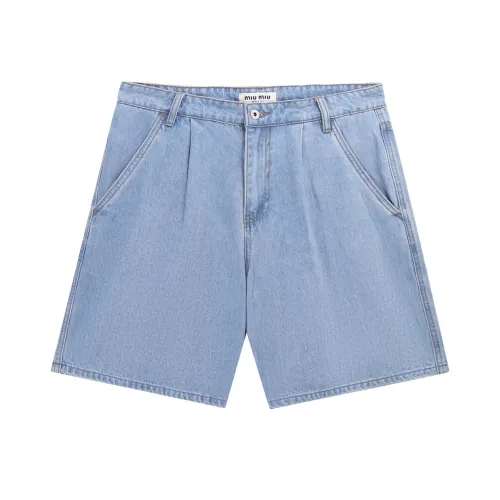 Miu Miu Logo Embroidered Denim Shorts