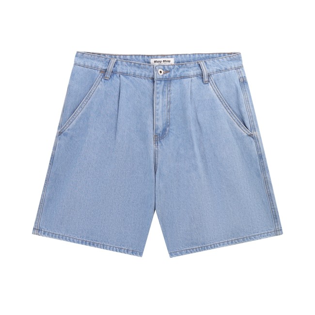 Miu Miu Logo Embroidered Denim Shorts
