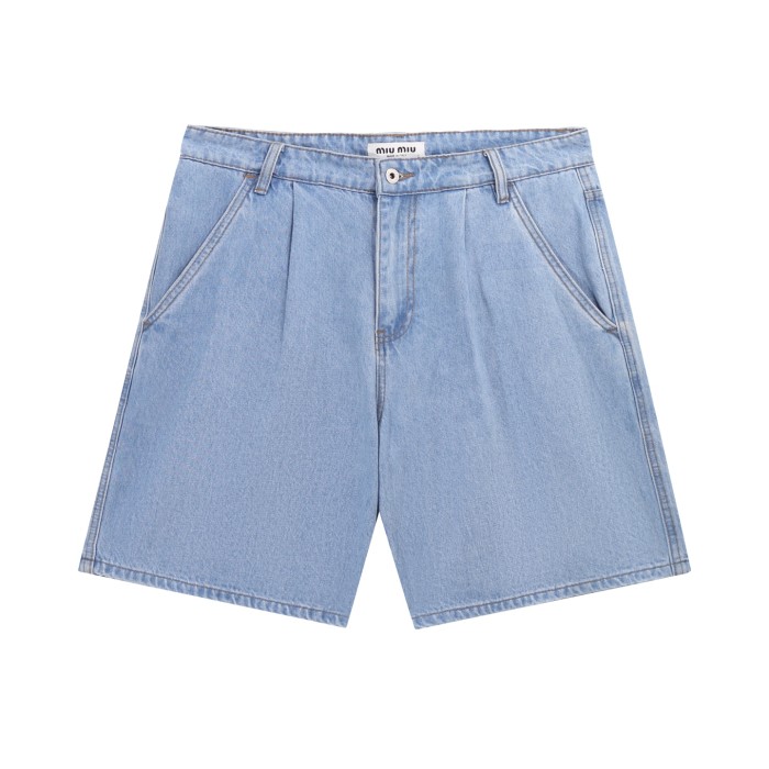 Miu Miu Logo Embroidered Denim Shorts