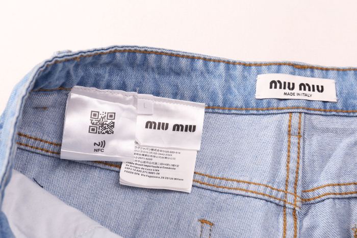 Miu Miu Logo Embroidered Denim Shorts