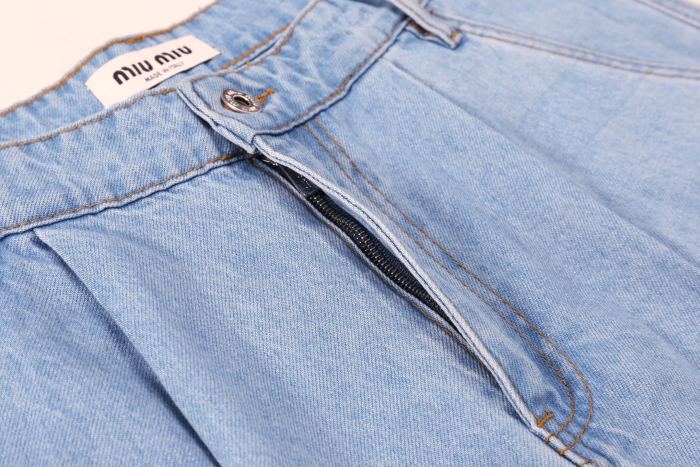 Miu Miu Logo Embroidered Denim Shorts