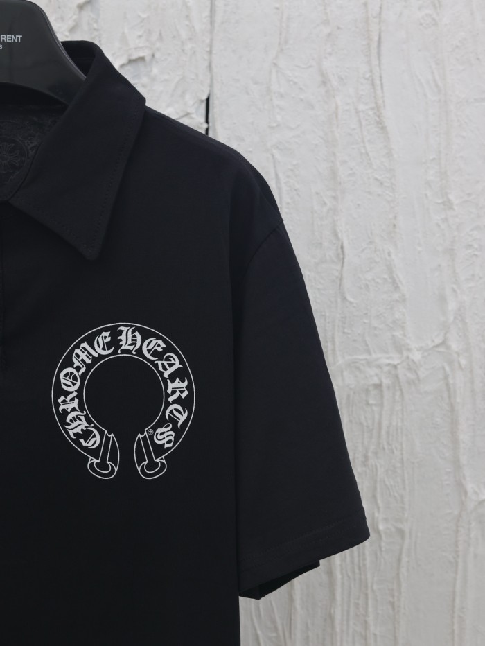 Chrome Hearts Silver Button Horseshoe Button Polo Shirt