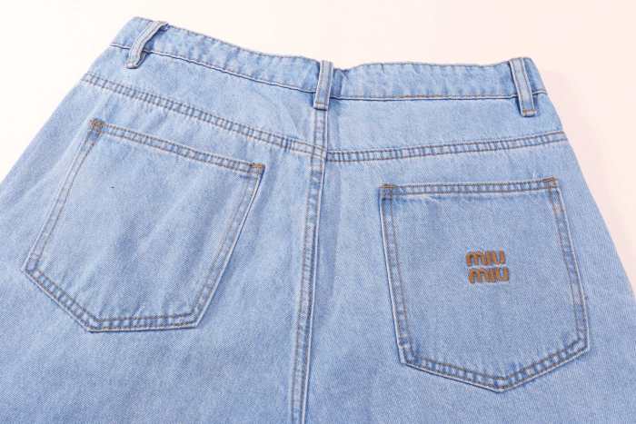 Miu Miu Logo Embroidered Denim Shorts