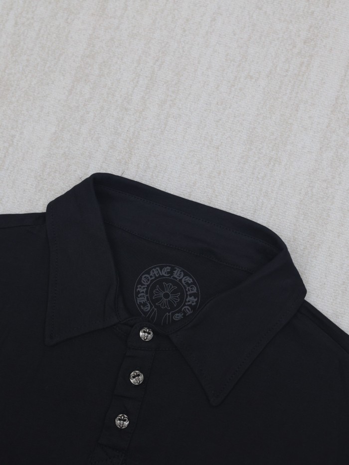 Chrome Hearts Silver Button Horseshoe Button Polo Shirt