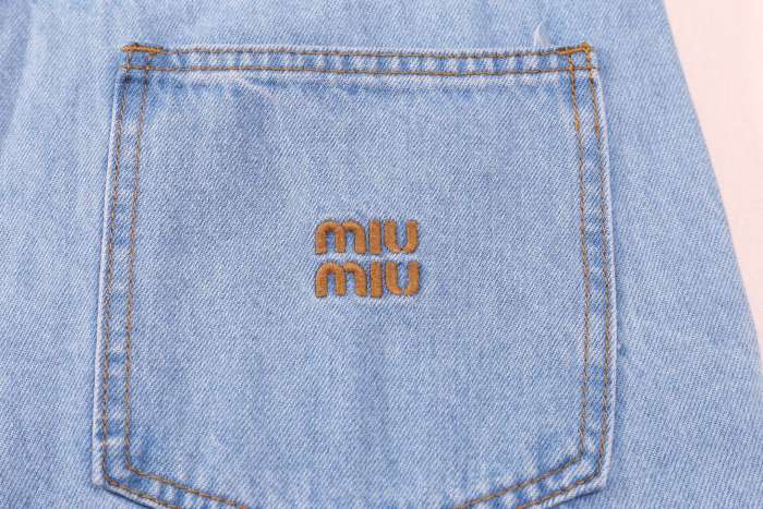 Miu Miu Logo Embroidered Denim Shorts