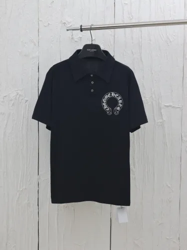 Chrome Hearts Silver Button Horseshoe Button Polo Shirt
