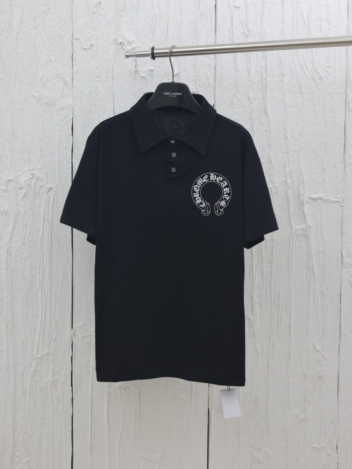 Chrome Hearts Silver Button Horseshoe Button Polo Shirt