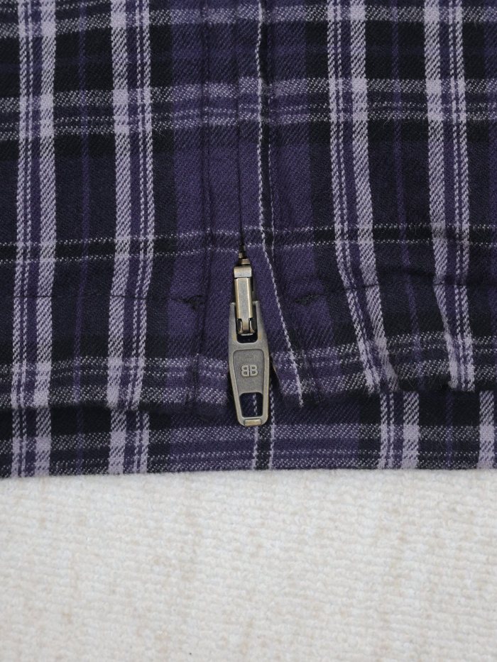 Balenciaga Purple Plaid Zip-Up Hooded Jacket