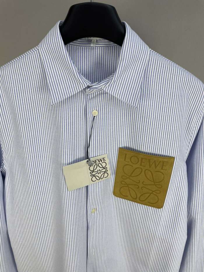 LOEWE - Suede-Trimmed Striped Cotton Shirt