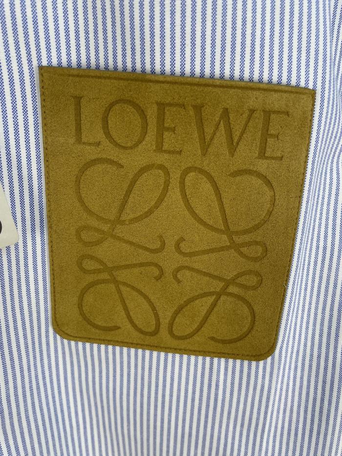LOEWE - Suede-Trimmed Striped Cotton Shirt