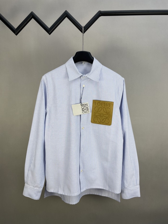 LOEWE - Suede-Trimmed Striped Cotton Shirt