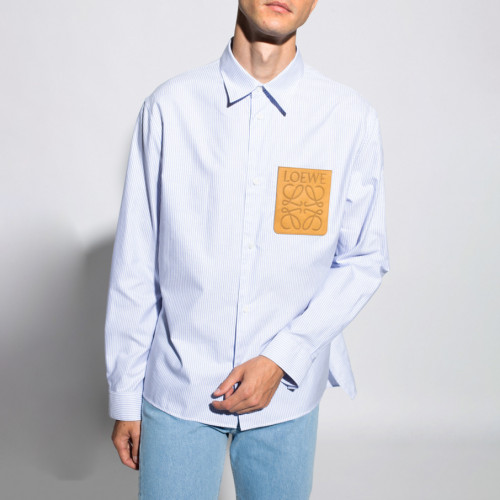 LOEWE - Suede-Trimmed Striped Cotton Shirt