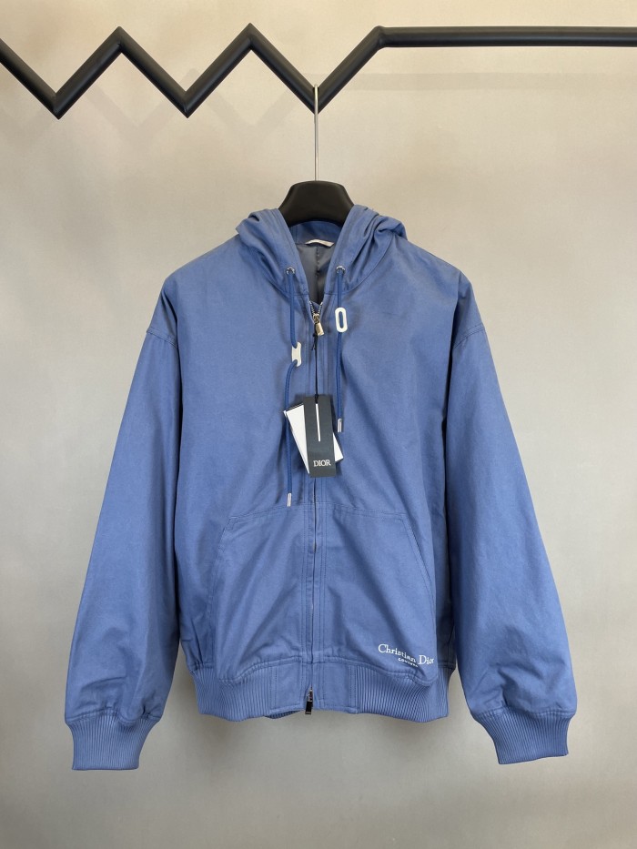 Dior Logo Embroidered Print Hooded Sweatshirt Jacket