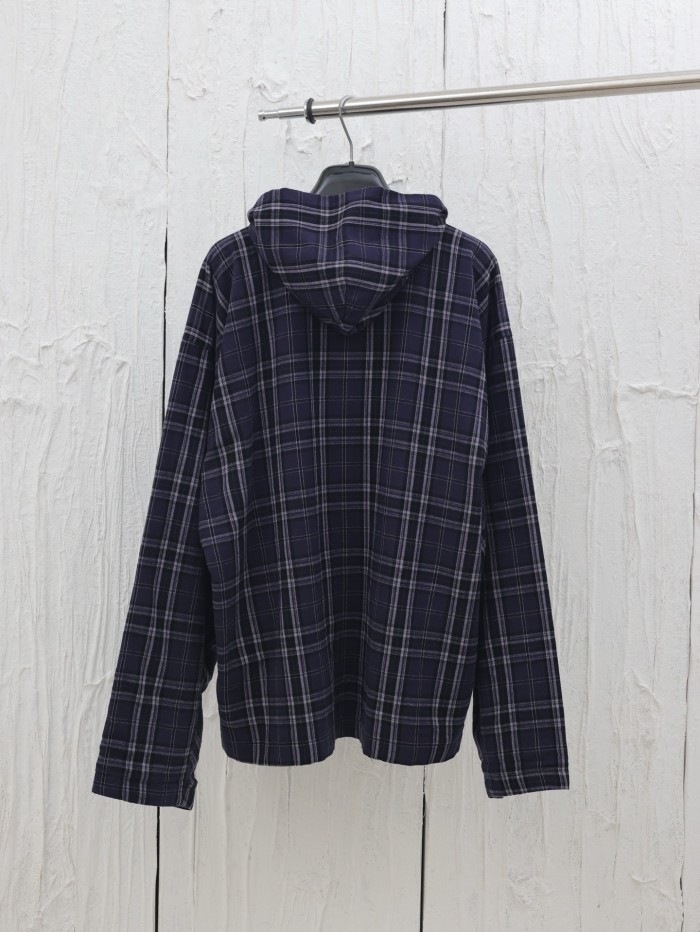 Balenciaga Purple Plaid Zip-Up Hooded Jacket
