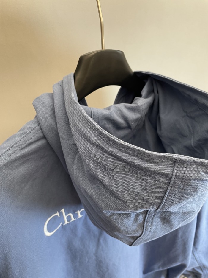 Dior Logo Embroidered Print Hooded Sweatshirt Jacket