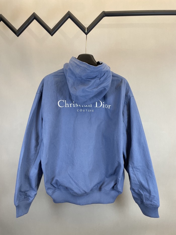 Dior Logo Embroidered Print Hooded Sweatshirt Jacket