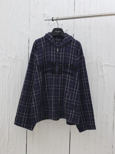 Balenciaga Purple Plaid Zip-Up Hooded Jacket