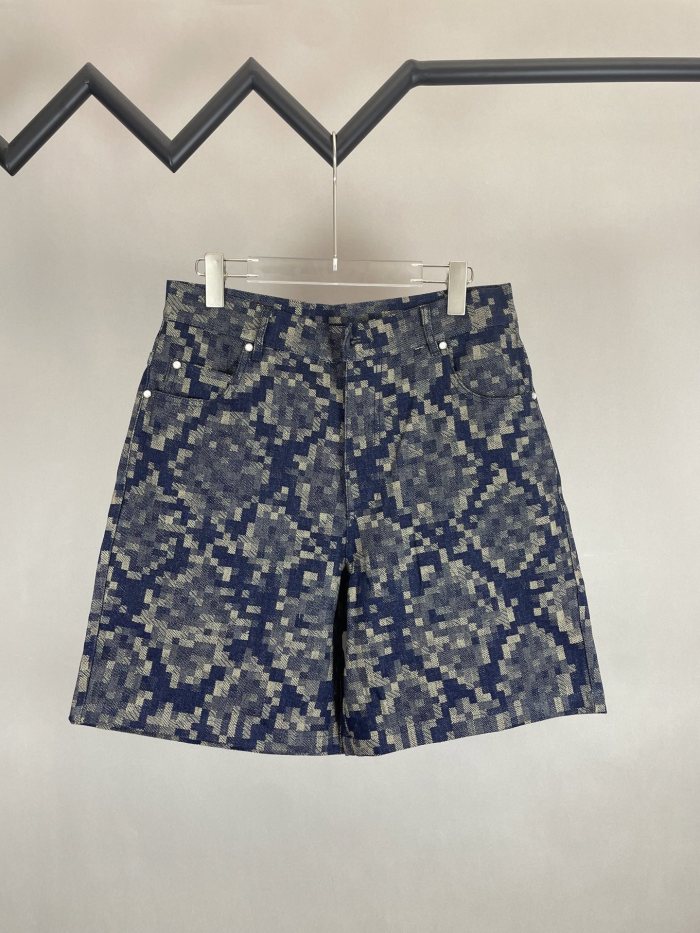 LOUIS VUITTON Snake-print Jacquard Denim Shorts